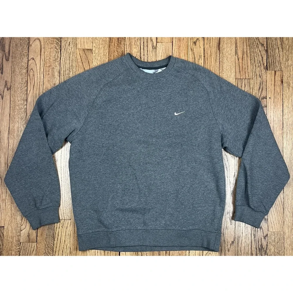 Vintage‎ Nike Y2K Crewneck Sweatshirt Mini Swoosh Logo Gray Men's Sz Large